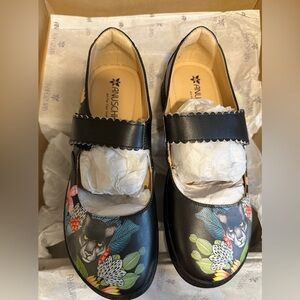 Anuschka Ella Shoes Maryjane’s Size 8 Black Leather Panther NIB